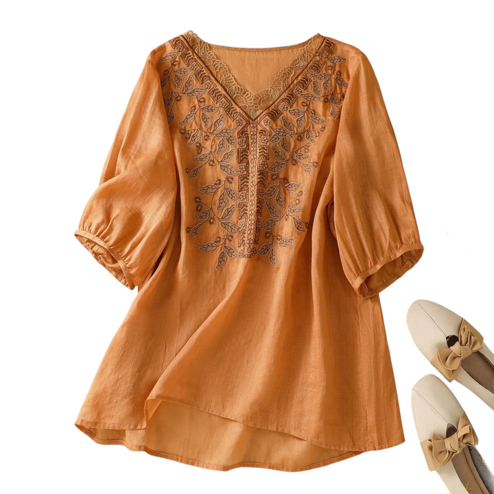Sylvera Embroidered V Neck Blouse
