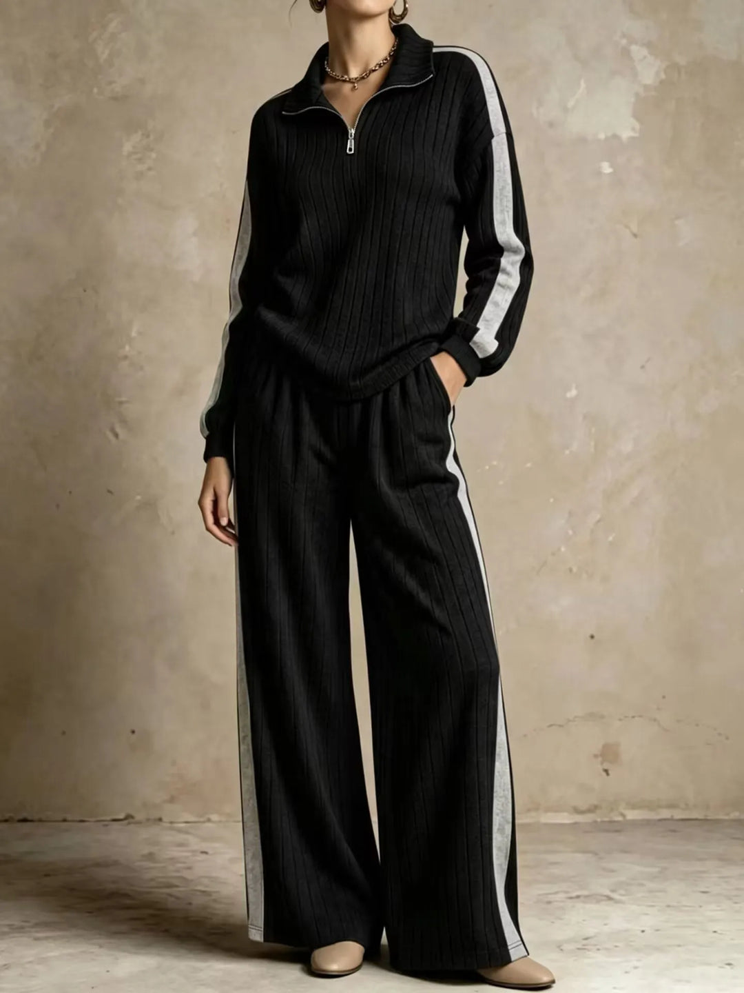 Elowyn Ribbed Half Zip Two Piece Set