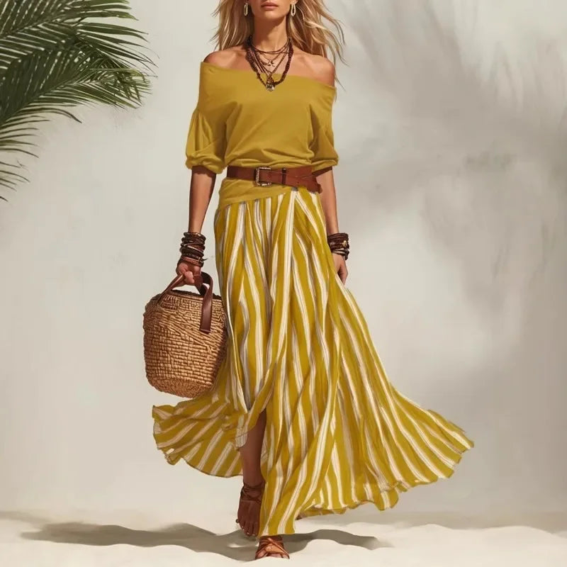 Veronica Striped Maxi Skirt Set