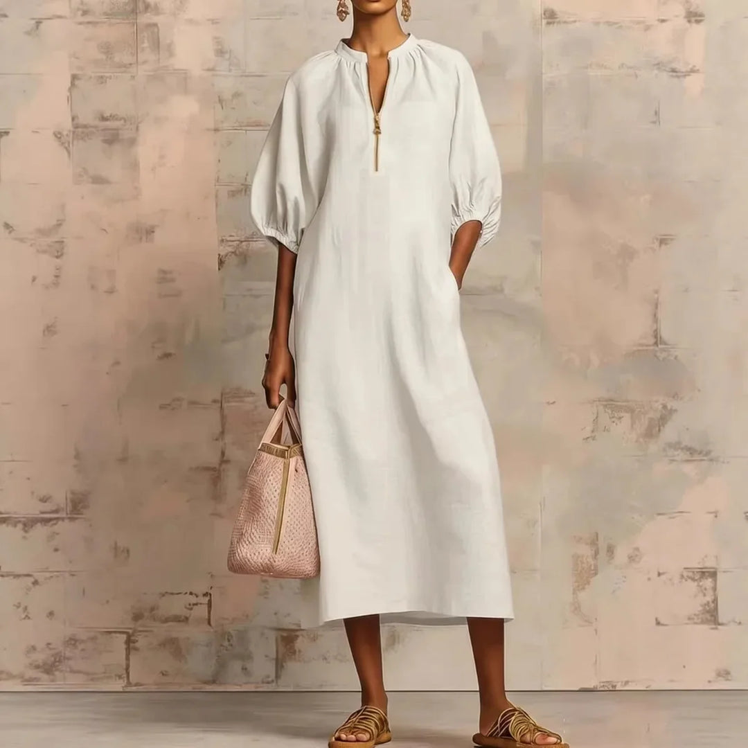 Lacey Puff Sleeve Midi Dress