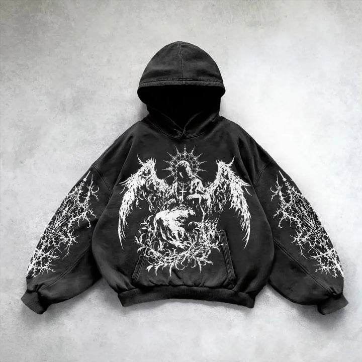 Black hoodie with angel wing gothic front graphic