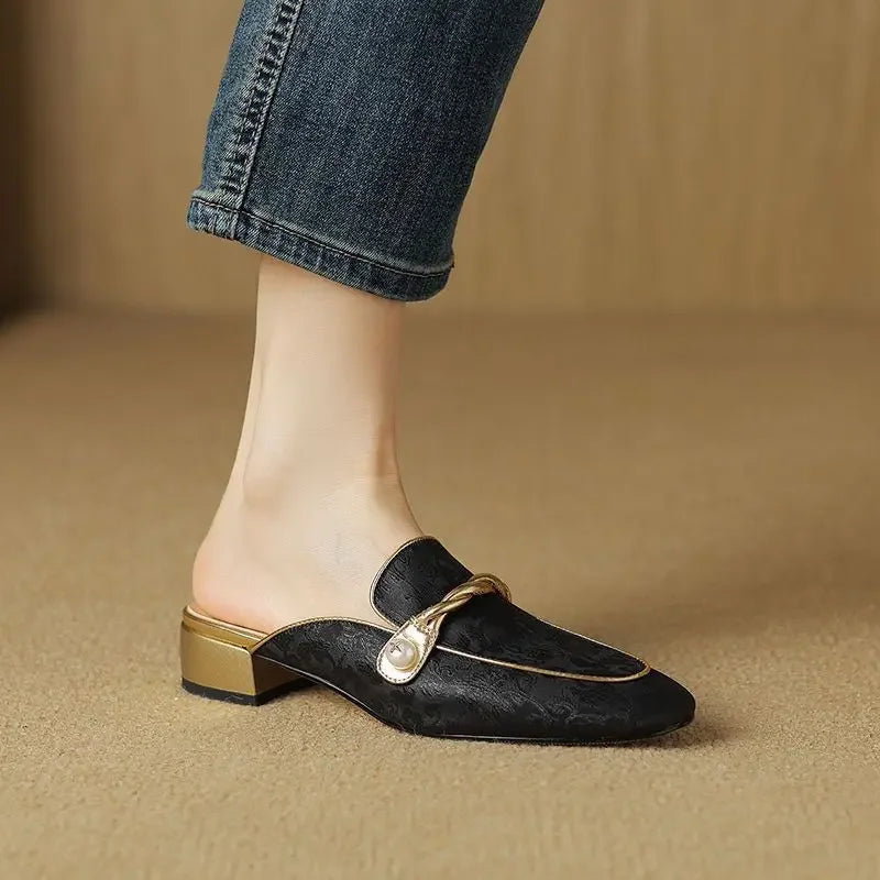Audrey Floral Embossed Square Toe Sandals