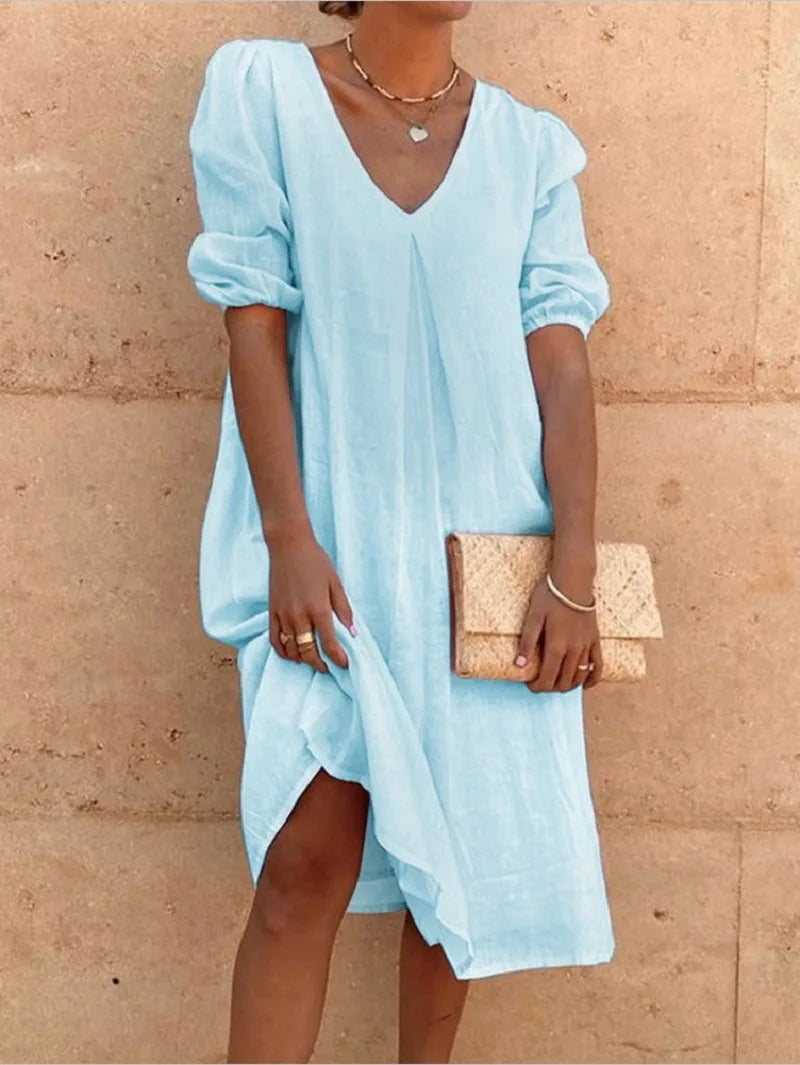 Mirelune Puff Sleeve Midi Dress