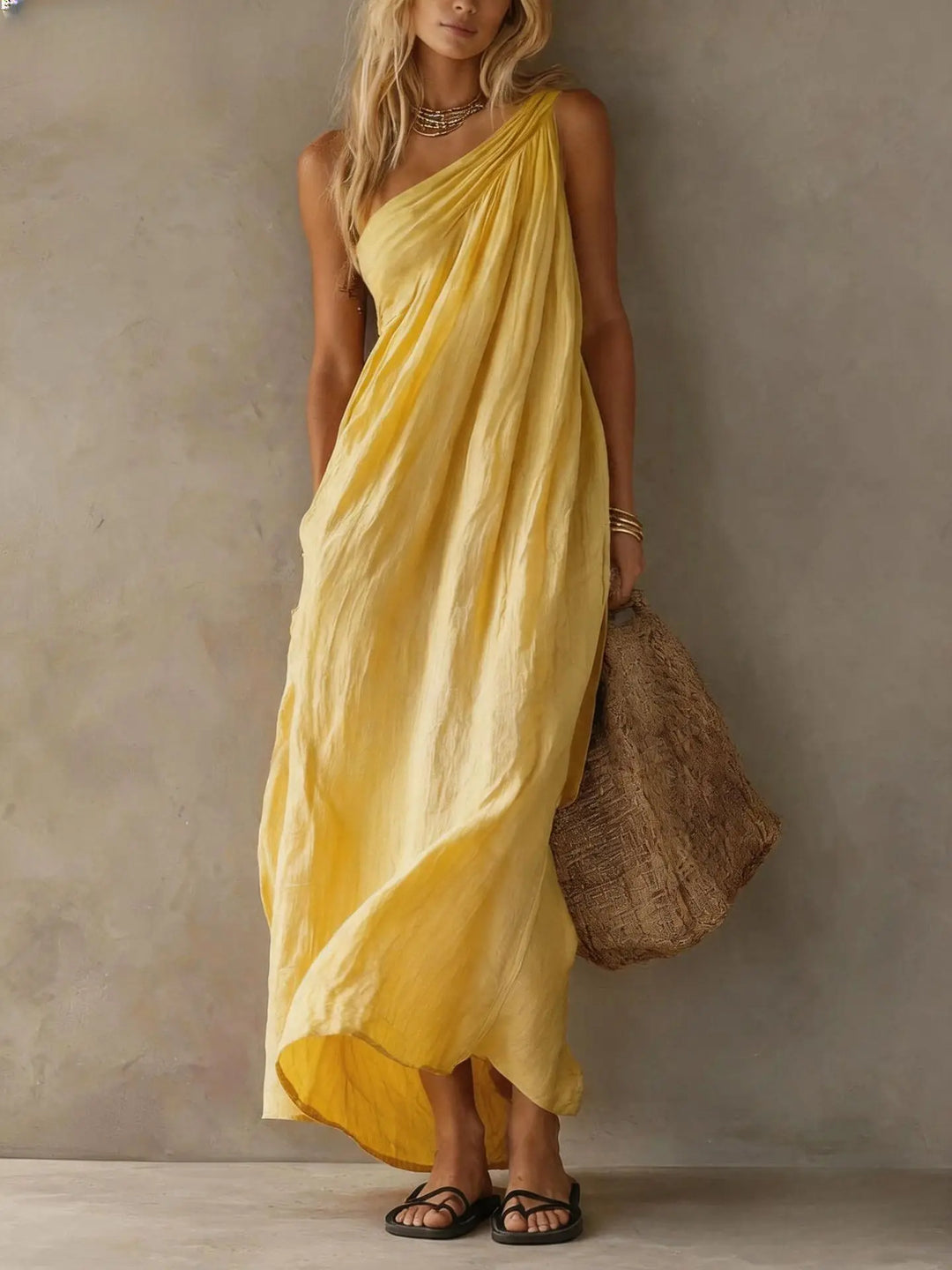 Gracia One Shoulder Linen Maxi Dress
