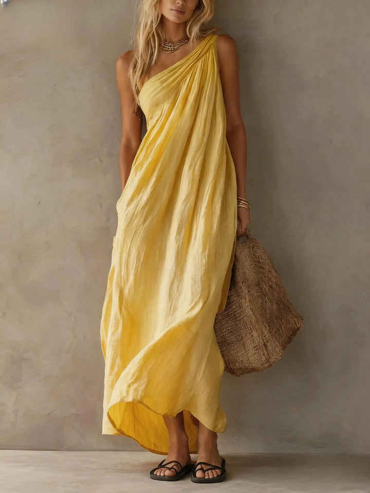Gracia One Shoulder Linen Maxi Dress