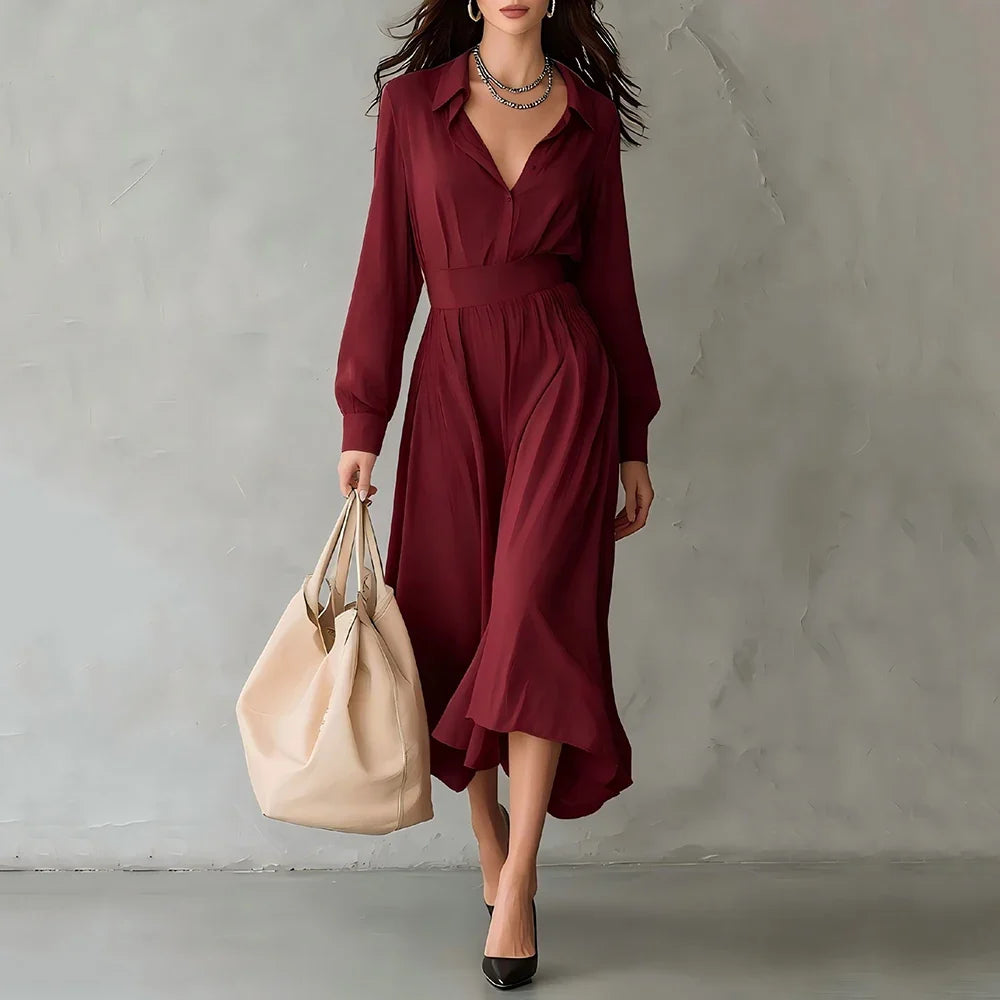 Elara Pleated Shirt Midi Dress