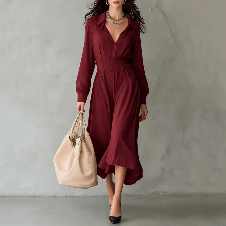 Elara Pleated Shirt Midi Dress