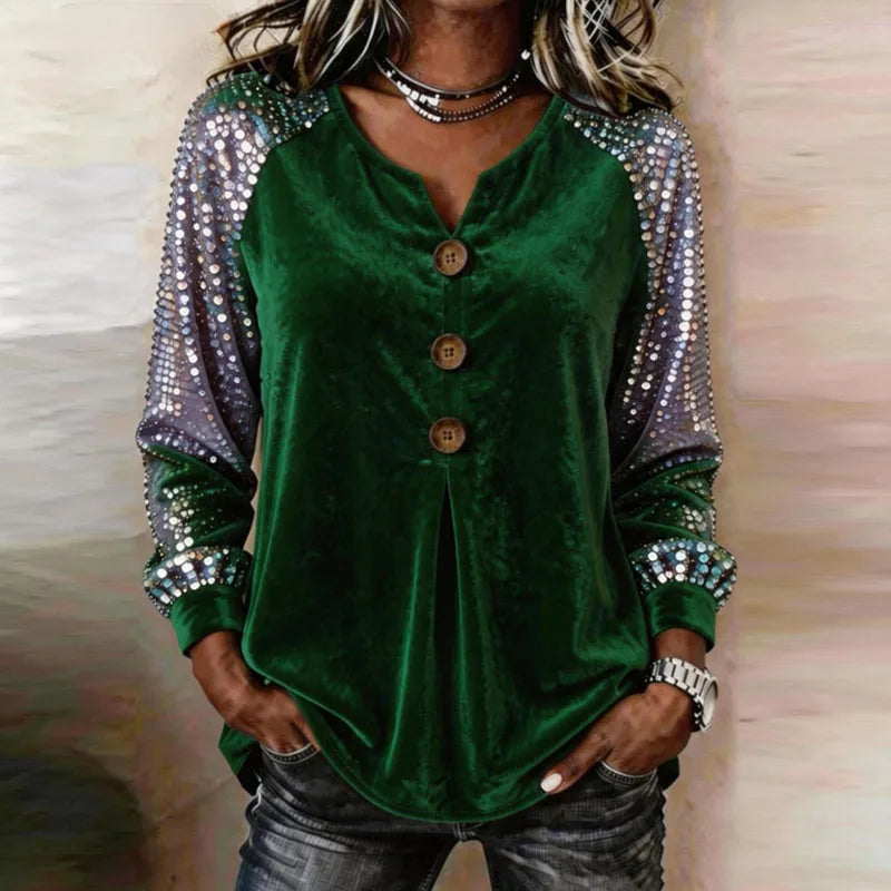 Julia Velvet Sequin Sleeve Blouse