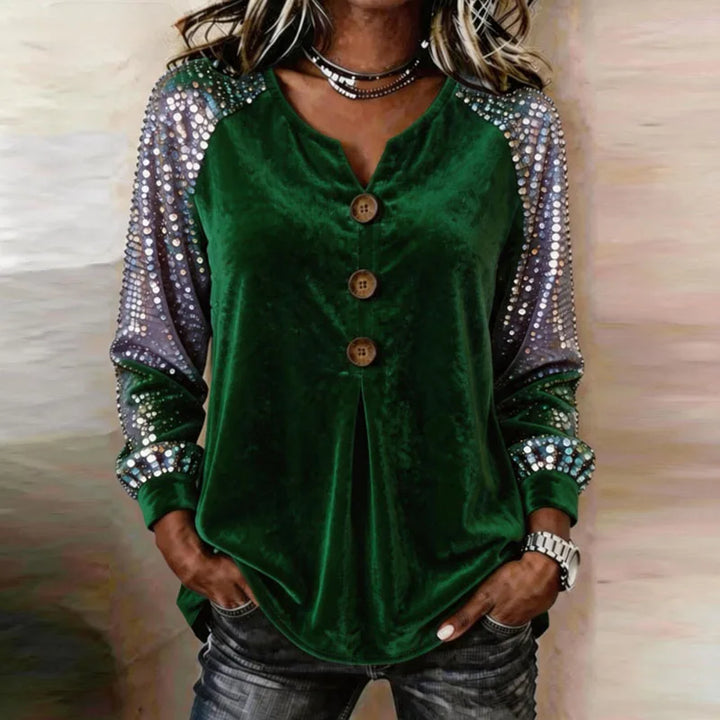 Julia Velvet Sequin Sleeve Blouse
