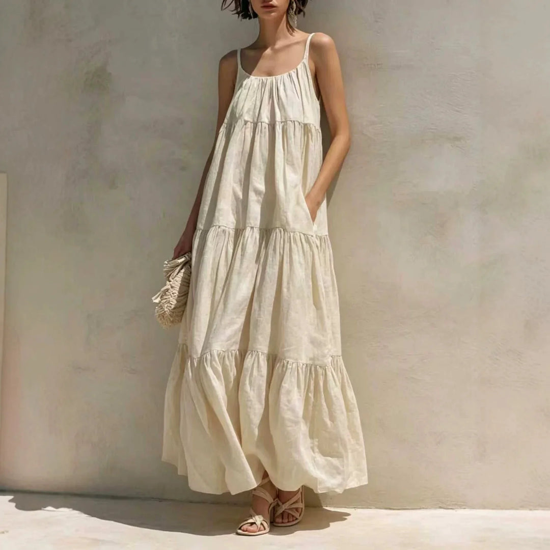 Solennea Tiered Linen Maxi Dress
