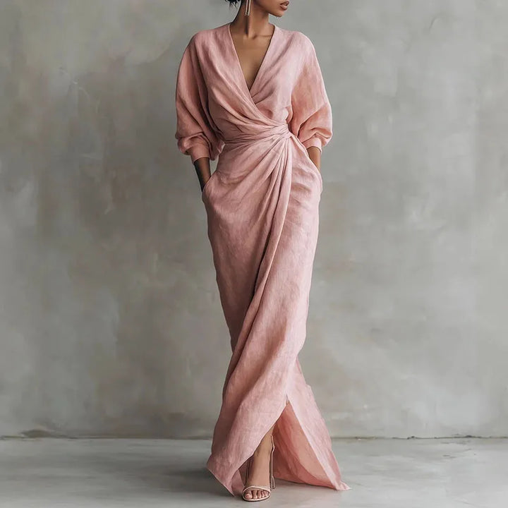 Paulina V Neck Wrap Waist Long Dress
