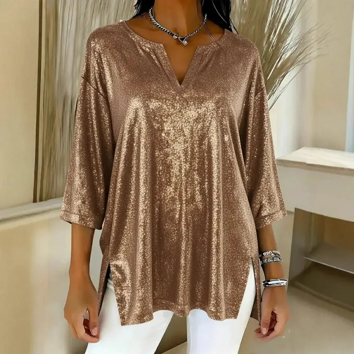 Halcyon Shimmer Split Neck Blouse