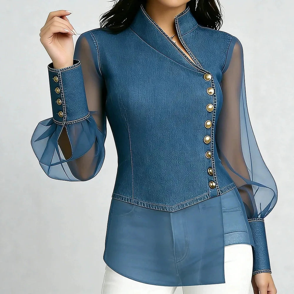 Liora Chiffon Denim Top