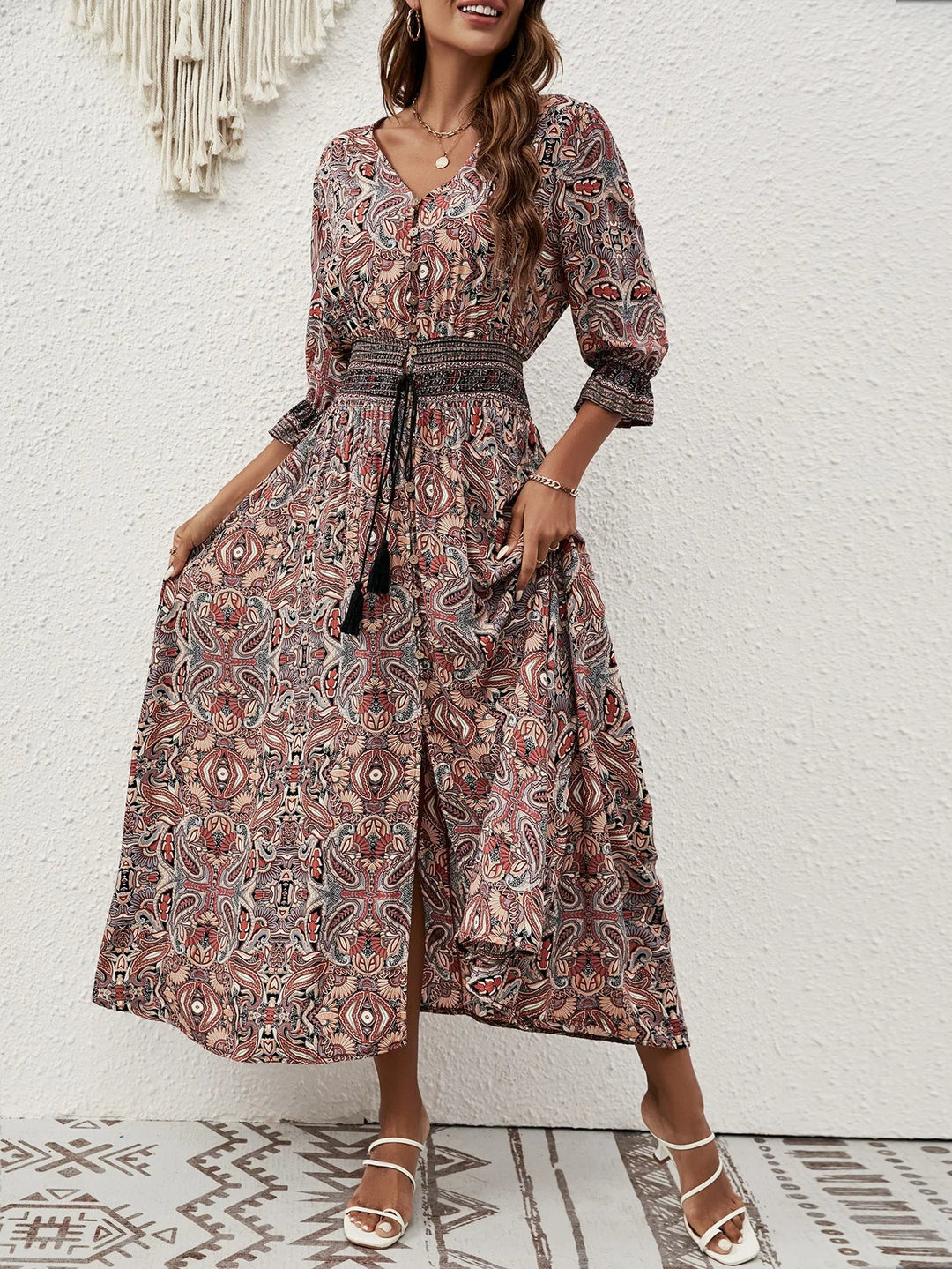 Mireya Bohemian Tie Waist Maxi Dress