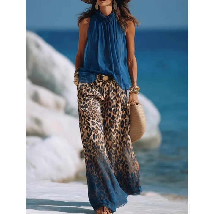 Zafrina Elegant Leopard Print Palazzo Set