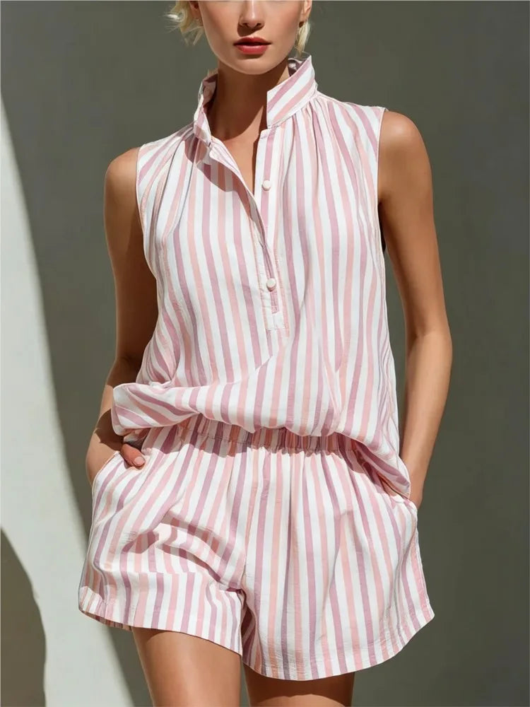 Chiara Striped Vest And Shorts Co-Ord Set