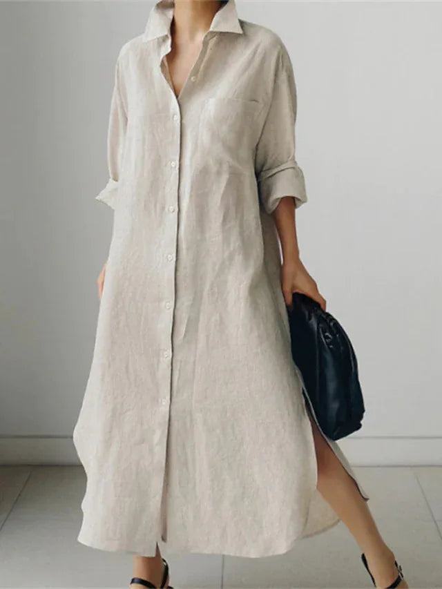 Phoebe Button Front Long Sleeve Maxi Dress