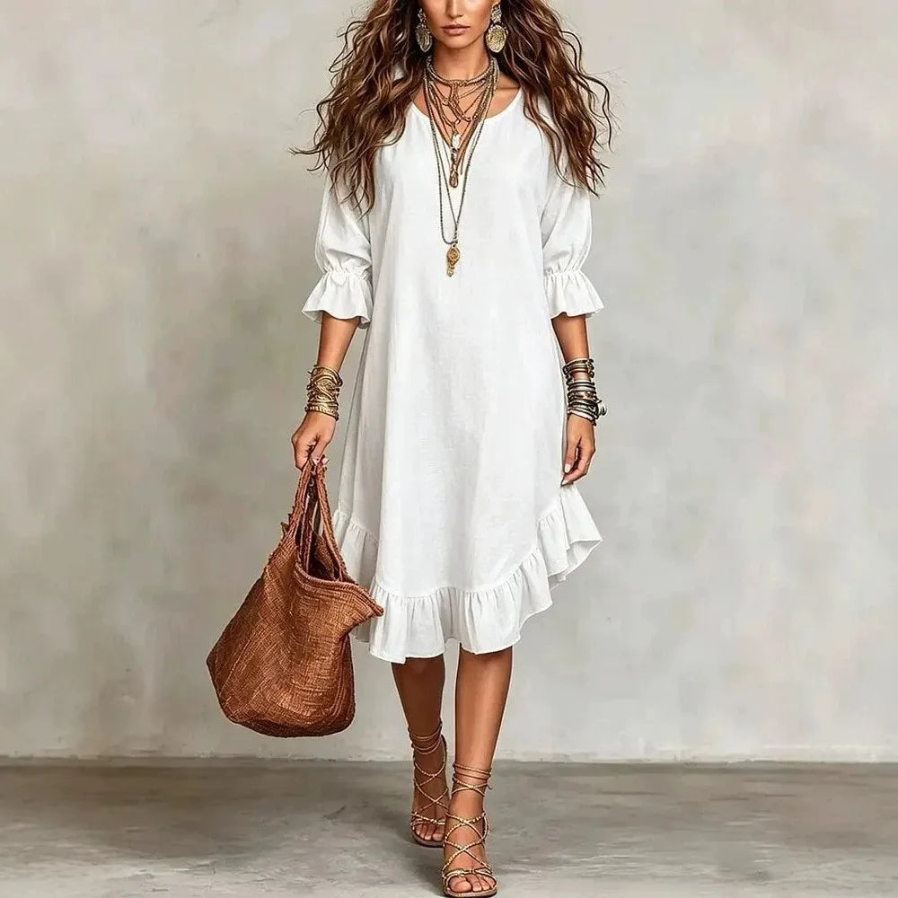 Georgina Ruffle Half Sleeve V Neck Midi Dress