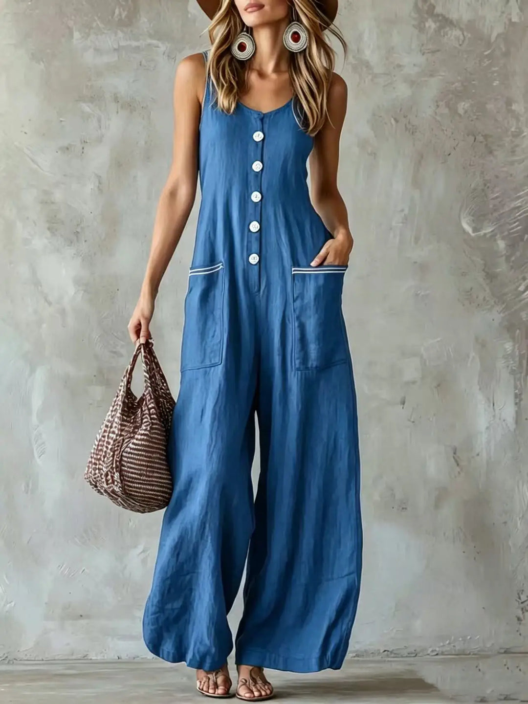 Ameline Button Front Wide Leg Jumpsuit