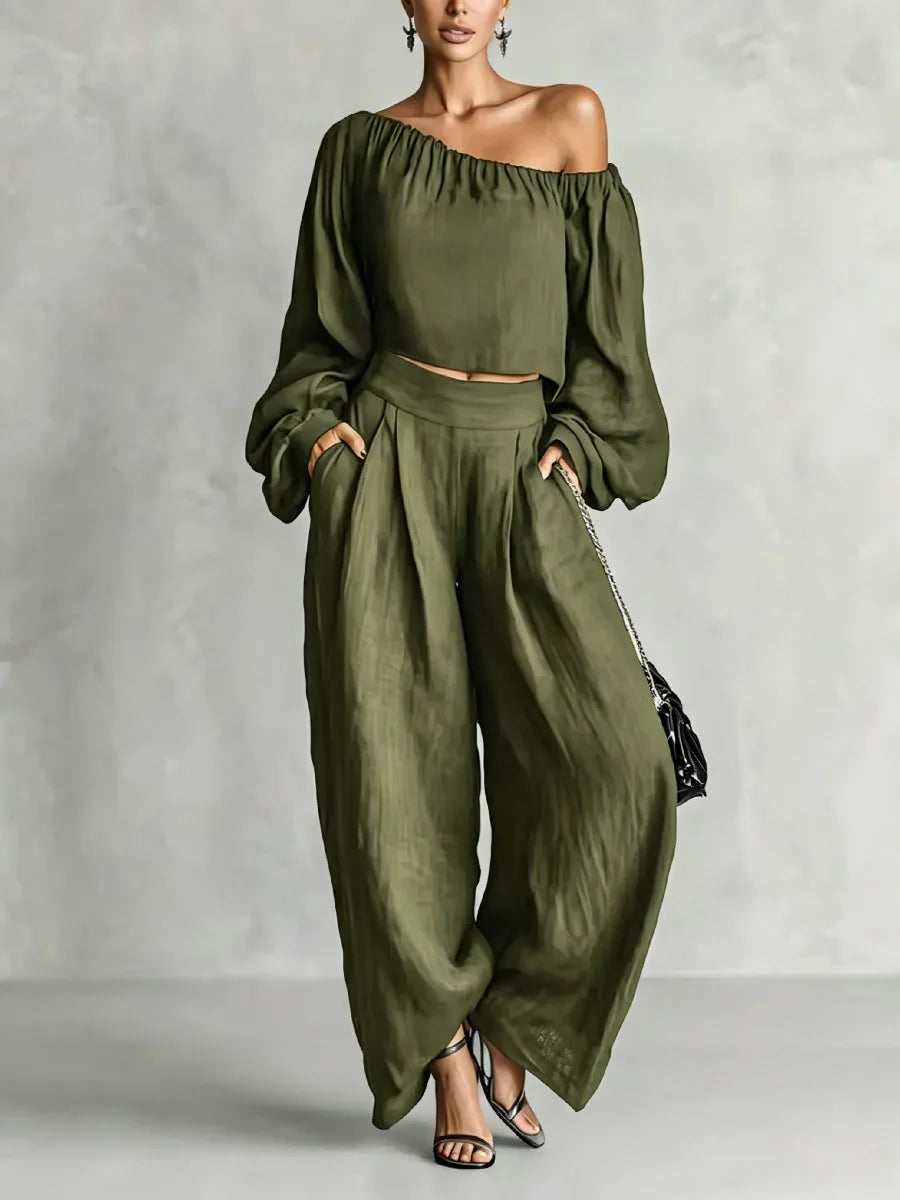 Evelisse Off Shoulder Trouser Set