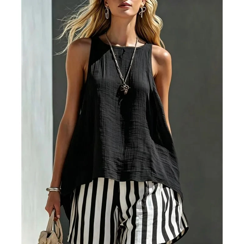 Kaira Sleeveless Tank And Striped Shorts Set