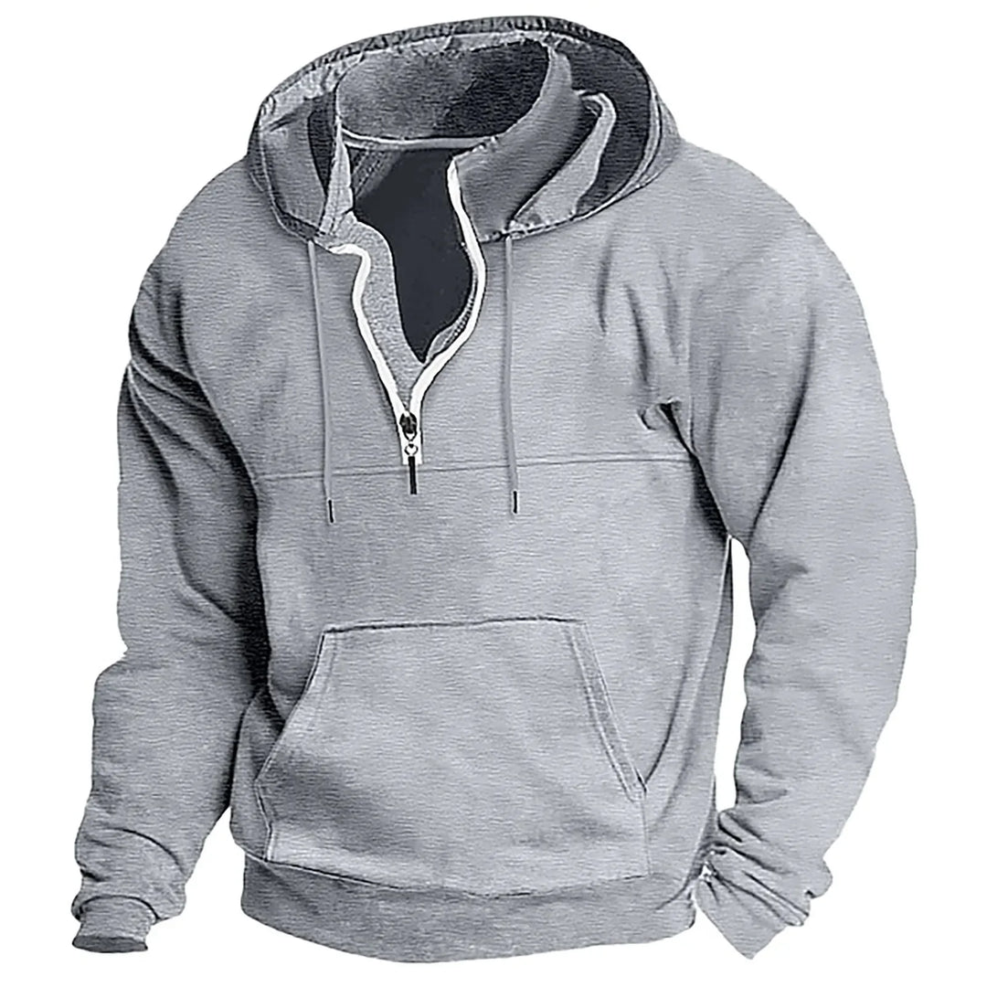 Gray quarter zip hoodie front view
