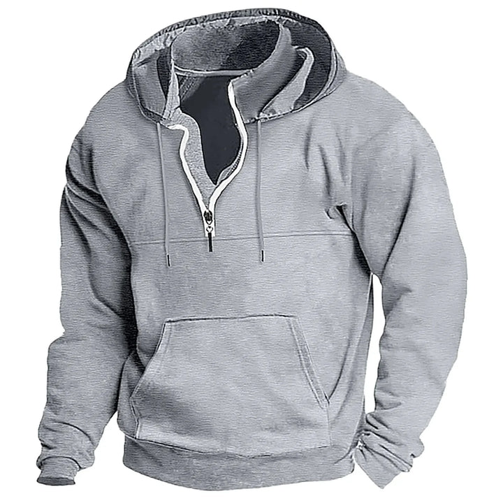 Gray quarter zip hoodie front view