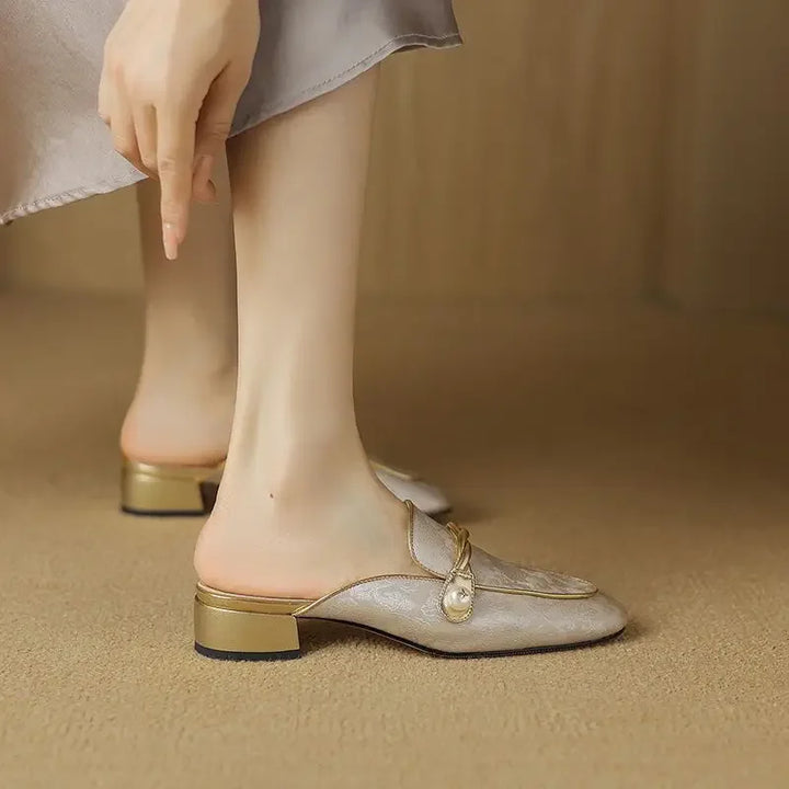 Audrey Floral Embossed Square Toe Sandals