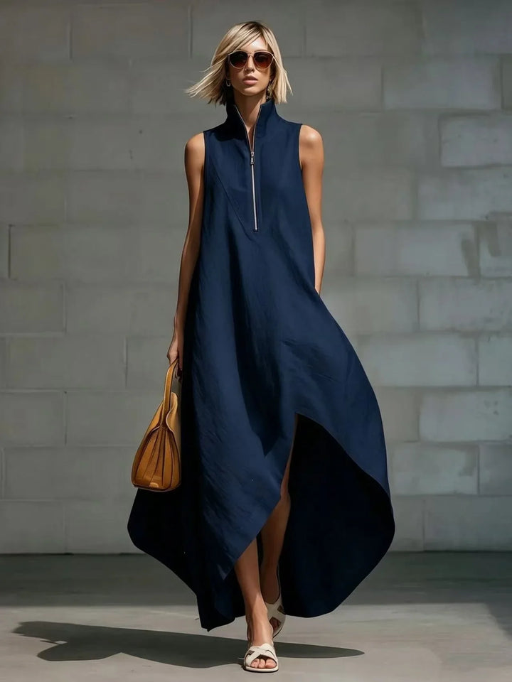 Rosy Sleeveless Half Zip Long Dress