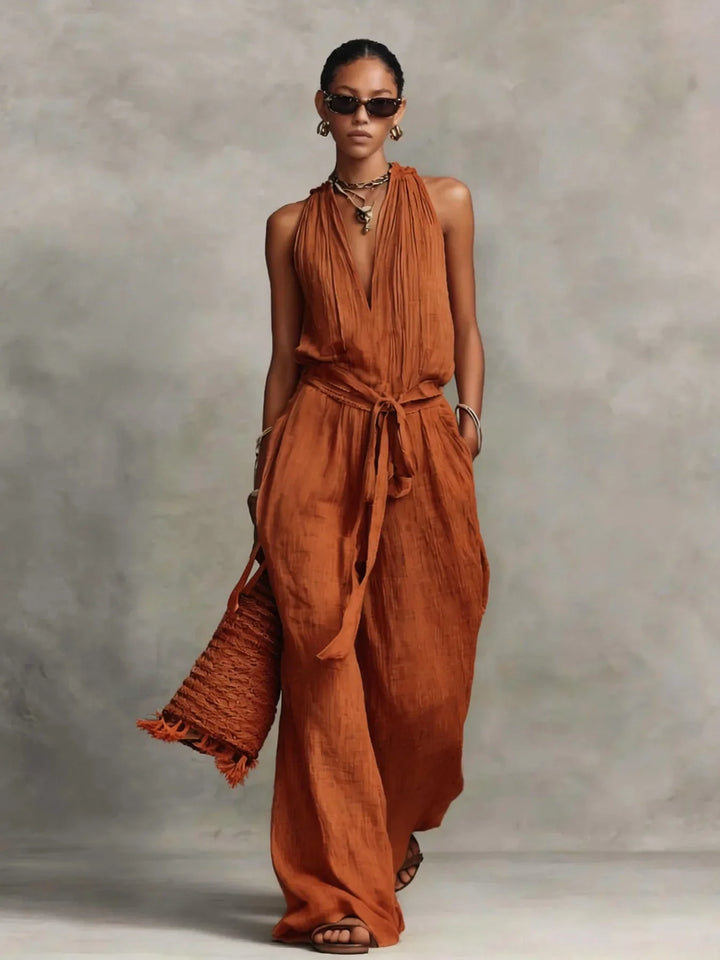 Calyara Front Tie Wide Leg Jumpsuit