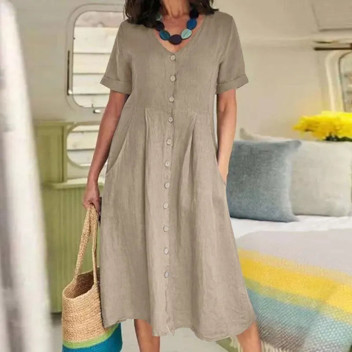 Danica Button Front Midi Dress