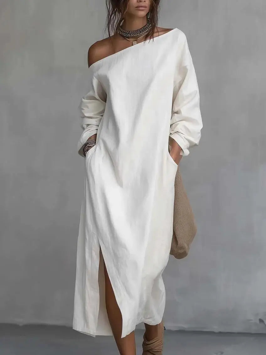 Carolina One Shoulder Linen Maxi Dress