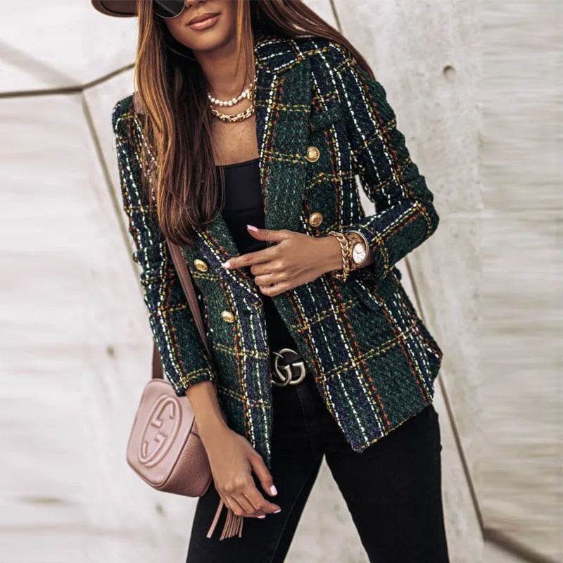 Corinne Double Breasted Plaid Blazer