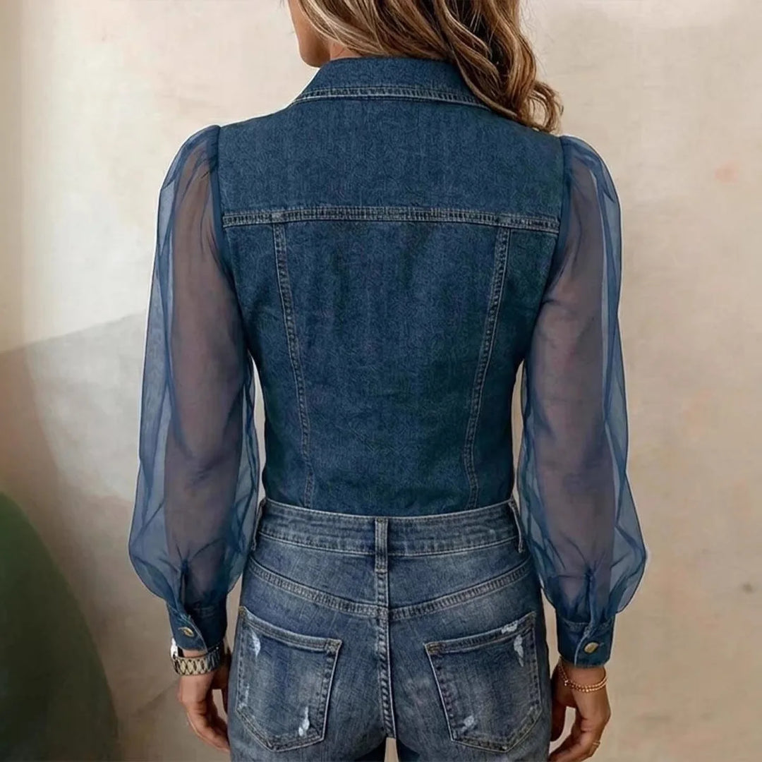 Fiona Sheer Sleeve Denim Blouse