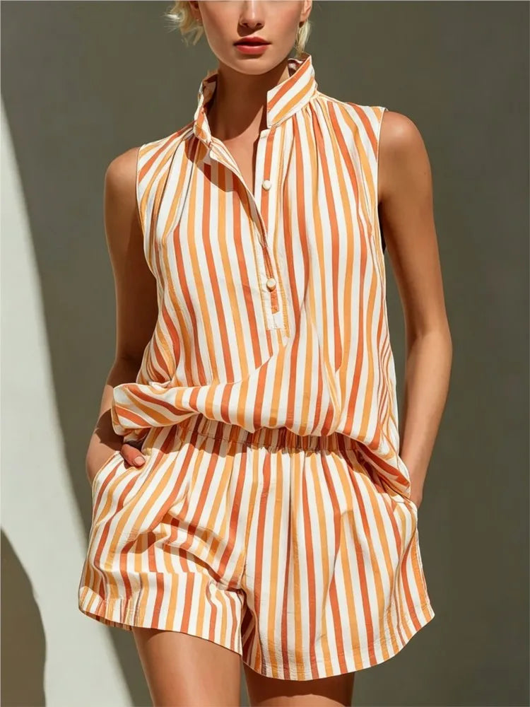 Chiara Striped Vest And Shorts Co-Ord Set