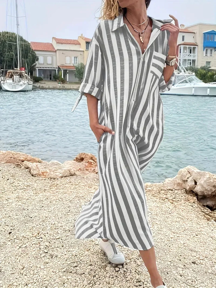 CelesseStriped Maxi Shirt Dress