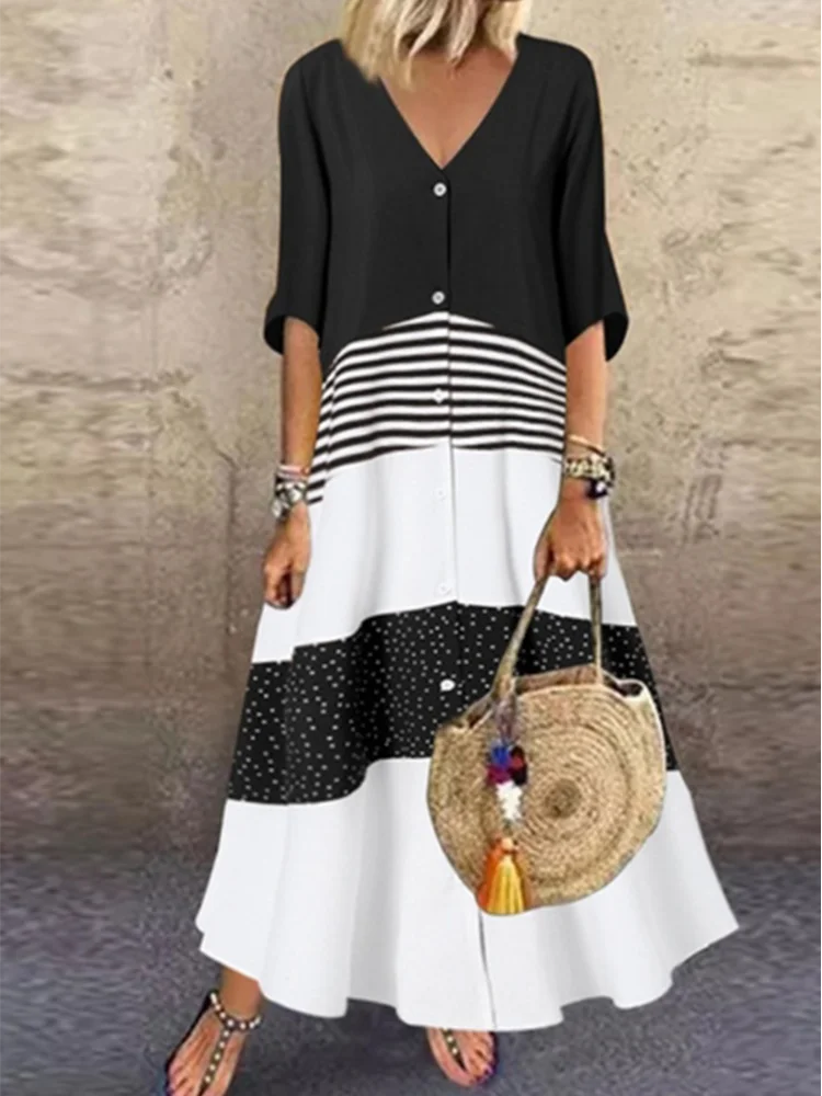 Andrea Color Blocked V Neck Maxi Dress