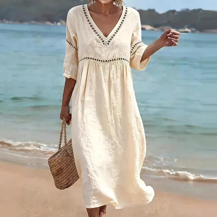 Oakley Hollow Trim V-Neck Midi Dress