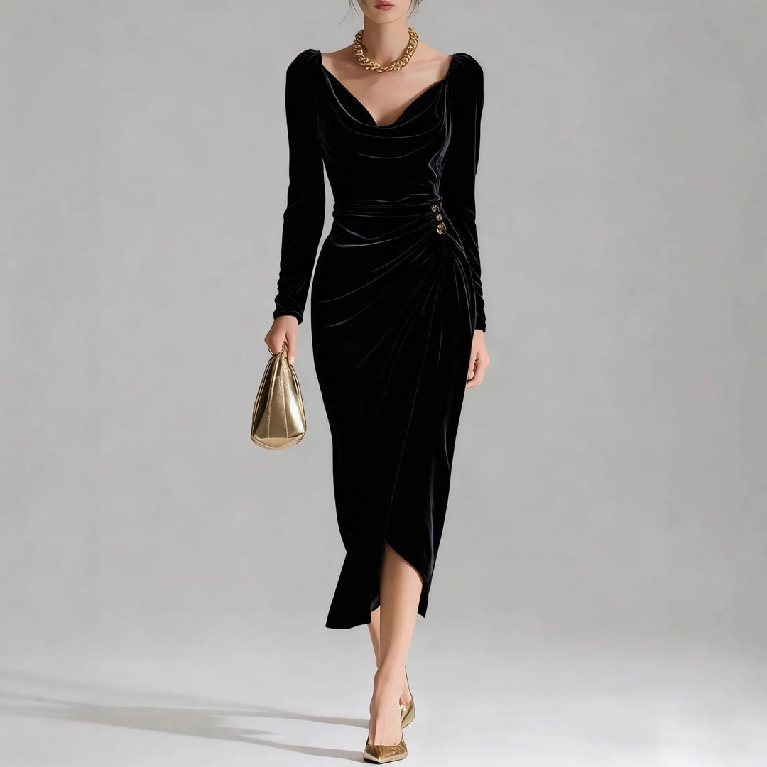 Helena Velvet Ruched Midi Dress