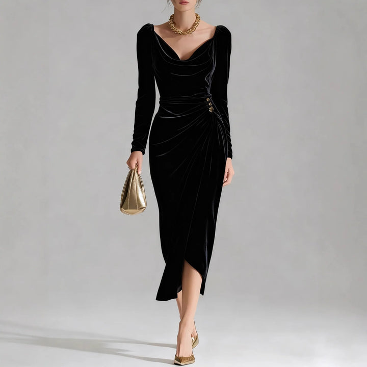 Helena Velvet Ruched Midi Dress