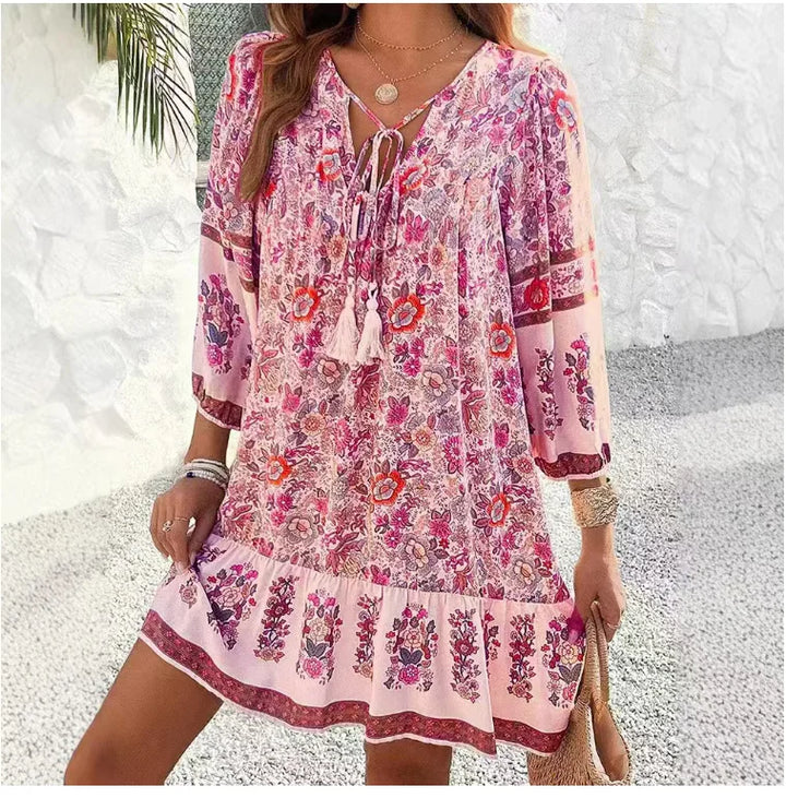 Kendall Relaxed Boho Print Long Sleeve Mini Dress