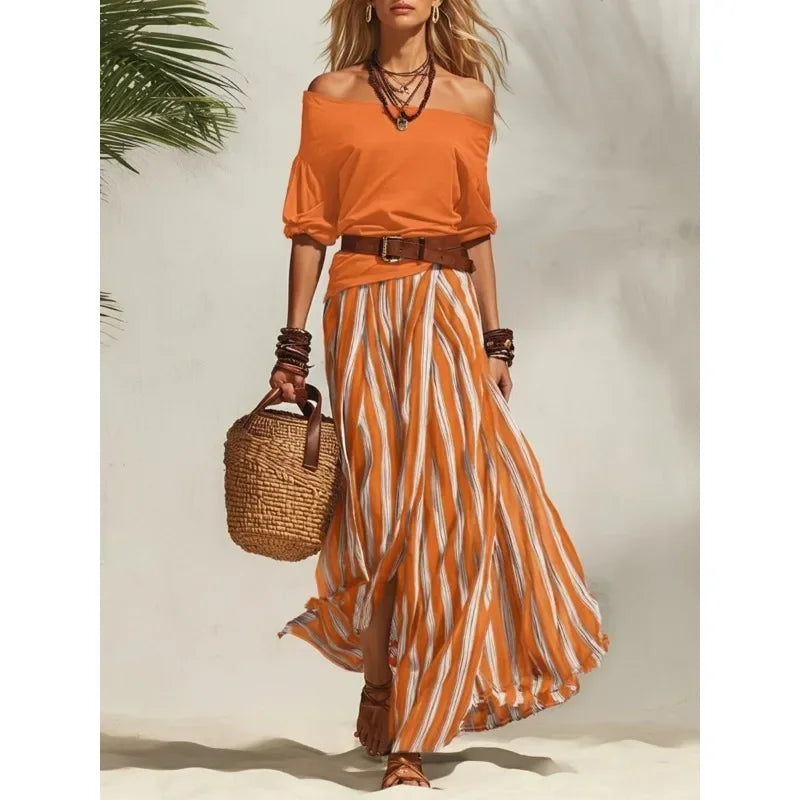 Veronica Striped Maxi Skirt Set
