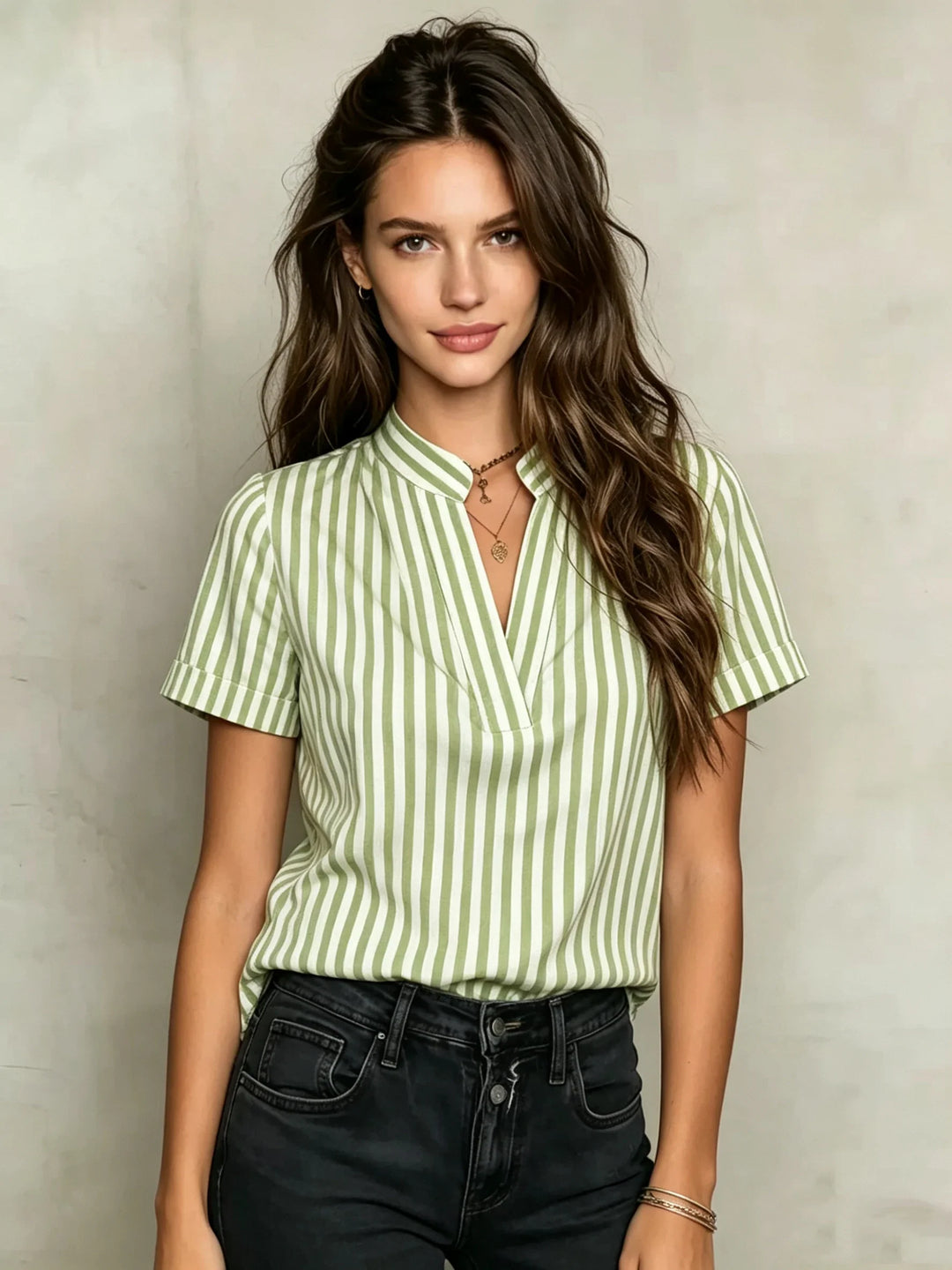 Fiorissa Striped Notch Neck Blouse