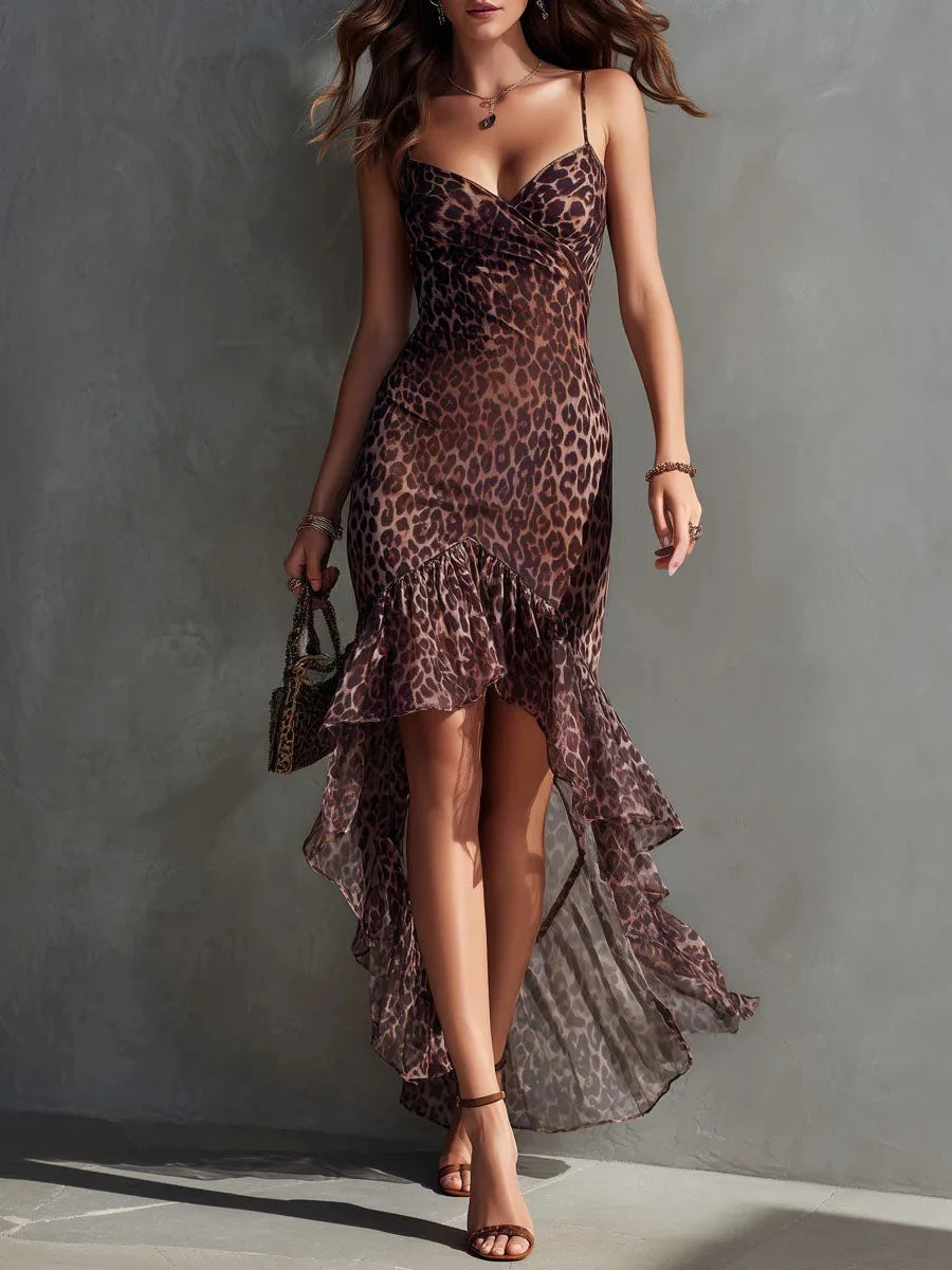 Tessa Leopard Print Chiffon Midi Dress