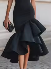 Tabitha Asymmetrical Ruffle Cocktail Midi Dress
