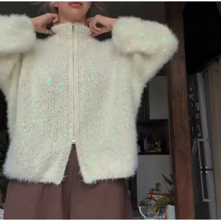Solenne Sequin Zip Cardigan