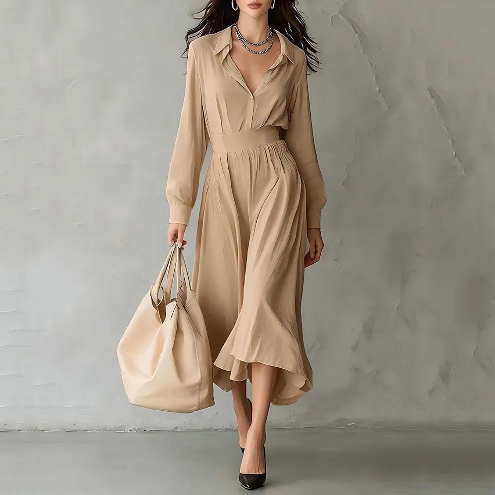 Elara Pleated Shirt Midi Dress