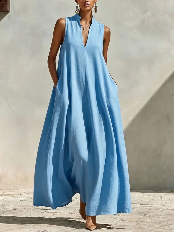 Brielle Linen V-Neck Pocket Maxi Dress