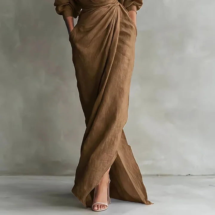 Paulina V Neck Wrap Waist Long Dress
