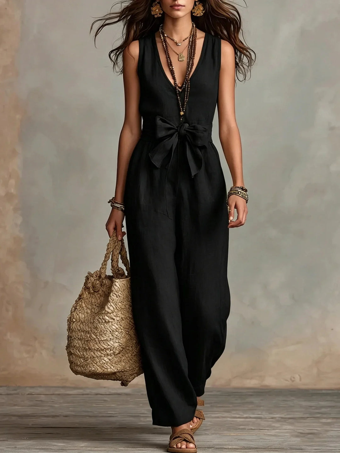 Corinna Front Tie Linen Jumpsuit